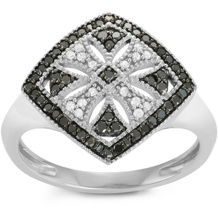 Brinley Co. Women's 3/5 Carat T.W. Black and White Diamond Sterling Silver Square Fashion Ring
