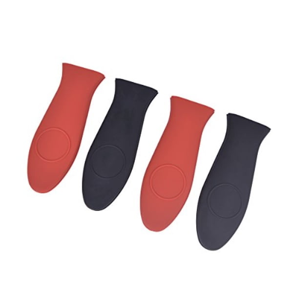 Pot Cast Iron Handle Cover Silicone Holder for Hot Skillet Black & Red 4 pcs