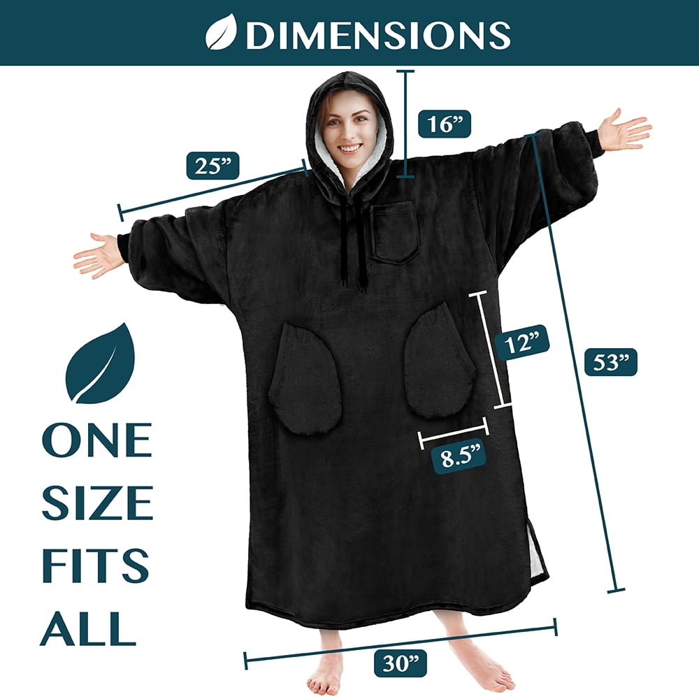 PAVILIA Blanket Hoodie for Women Black, Sherpa Wearable Blanket Men, Cozy Oversized Sweatshirt Blanket, Warm Fleece Hooded Blanket Sweater with Sleeves and Two Big Pocket, Adult Long, Black