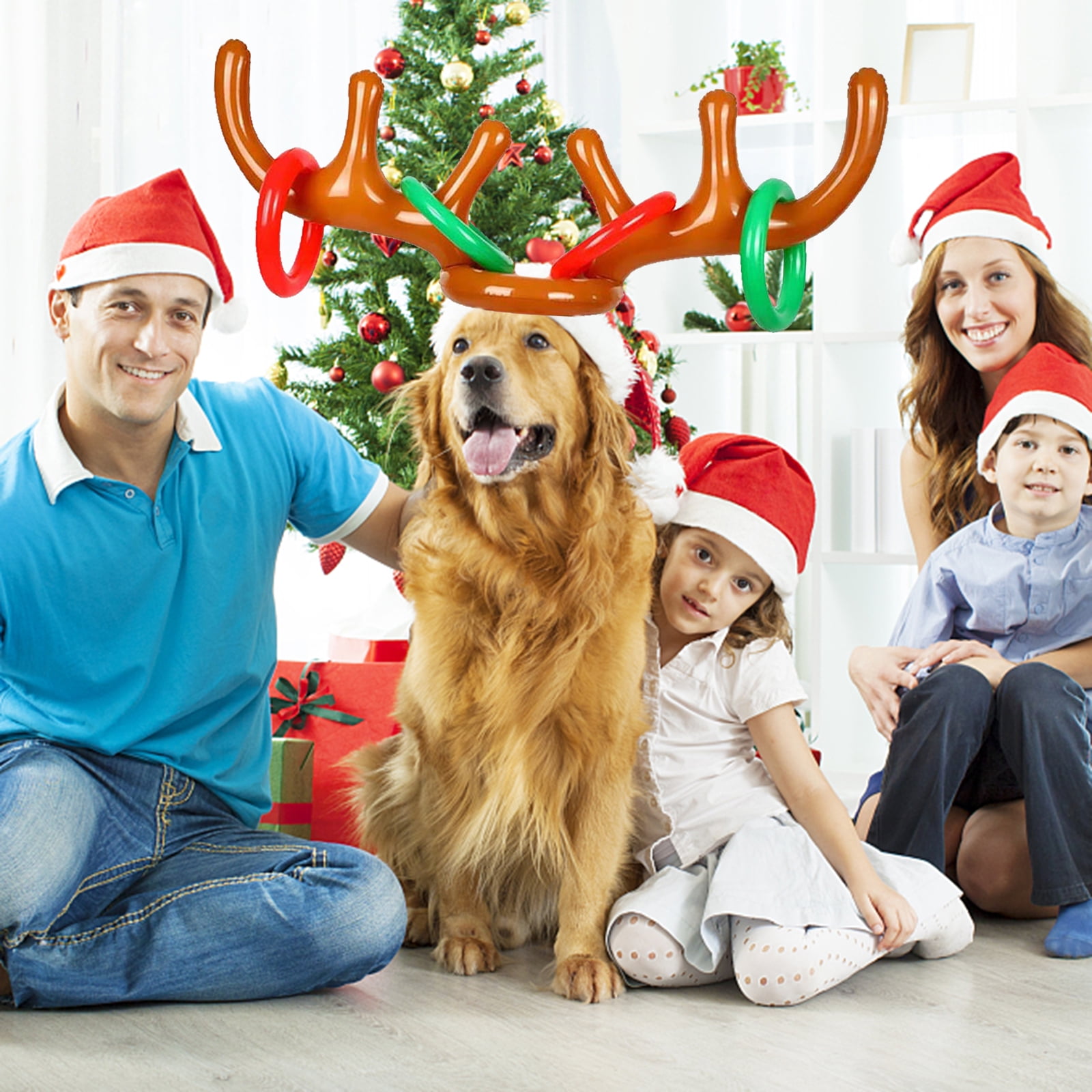 Inflatable Reindeer Antler Ring Toss Game,Antler Hat with Rings Christmas Party Games for Party Supplies Outdoor Indoor Ring Toss Game