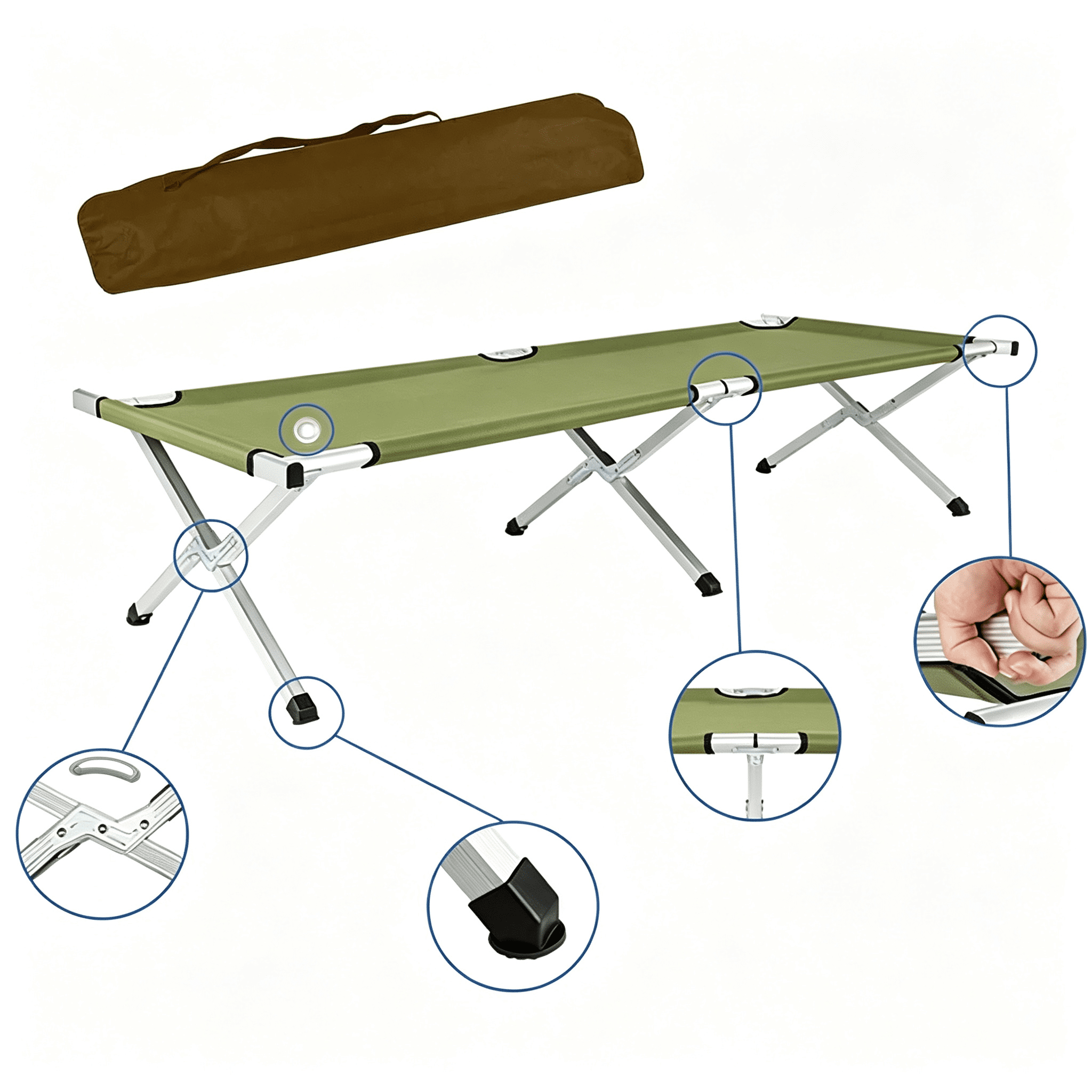 Foldable Camping Cot, Lightweight Aluminum Tube Outdoor Bed, Portable Compact Folding Cot with Carry Bag, Oxford Fabric Sleeping Bed for Camping Travel Home Guest Use