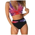 thumbnail image 1 of Women Sexy Push Up Tankini Set High Waisted Bikini Two Piece Swimwear Retro Ruched Print Swimsuit for Beach, 1 of 7