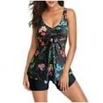 thumbnail image 2 of Meichang Maillots de Bain Tankini Blouson Deux Pièces pour Femmes Bas de Bikini Modeste Maillots de Bain Robe de Bain Col en V Maillot de Bain Imprimé Floral Rétro, 2 of 4