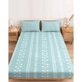 thumbnail image 2 of Queen Size Fitted Sheet Set - Simple Vertical Stripes 3 Piece Bedding Sets 16" Deep Pocket Fitted Sheet with 2 Pillowcases, Summer Coastal Lines Style Blue Green Brushed Microfiber Hotel Bed Sheets, 2 of 9