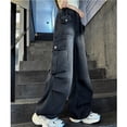 thumbnail image 5 of Miluxas Baggy Cargo Pants for Girls Wide Leg Jeans Streetwear Low Rise Oversized Jeans Black 6-7Years, 5 of 9