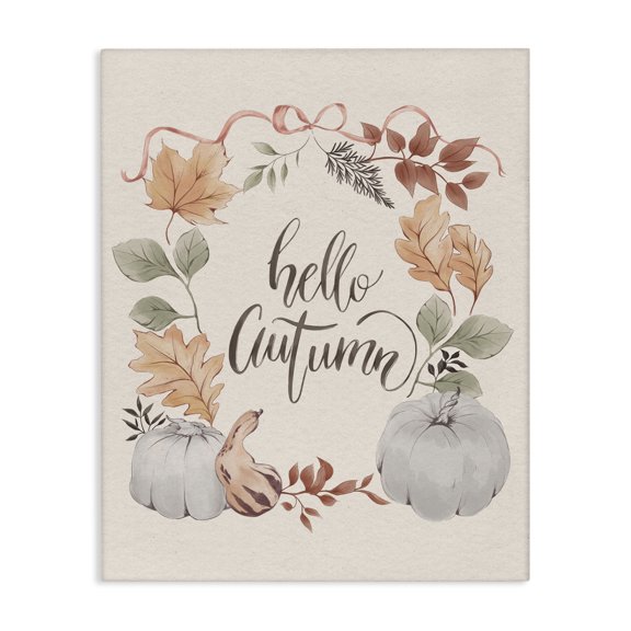 Stupell Industries Hello Autumn with Garland Animals Painting Wrapped Canvas Art Print Wall Art, 16 x 20