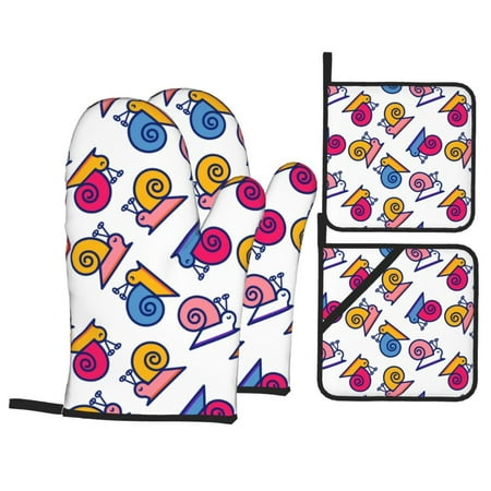 

Oven Mitts and Pot Holders 4 pcs Set Colorful Snails Heat Resistant Non-Slip Pot Holders Oven Mitts for kitchen Hanging Loop Oven Glove Potholders for Cooking Baking
