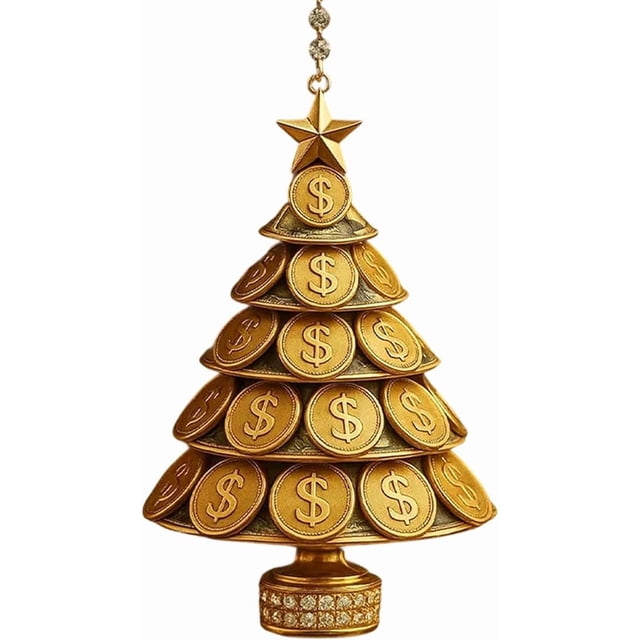 Adorno Navideño de Monedas Doradas Brillantes | Decoración de Árbol de La Fortuna con Monedas Doradas Apiladas y Base de Diamantes de Imitación | Regalo Navideño para Las Fiestas | 1 Unidad