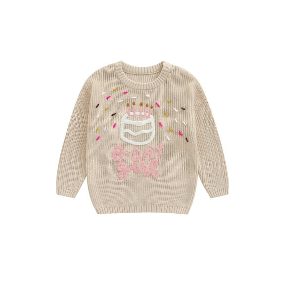 Miaouyo 1-5T Kids Baby Girl Boy Birthday Sweater Embroidery Pullover Warm Crewneck Long Sleeve Winter Tops