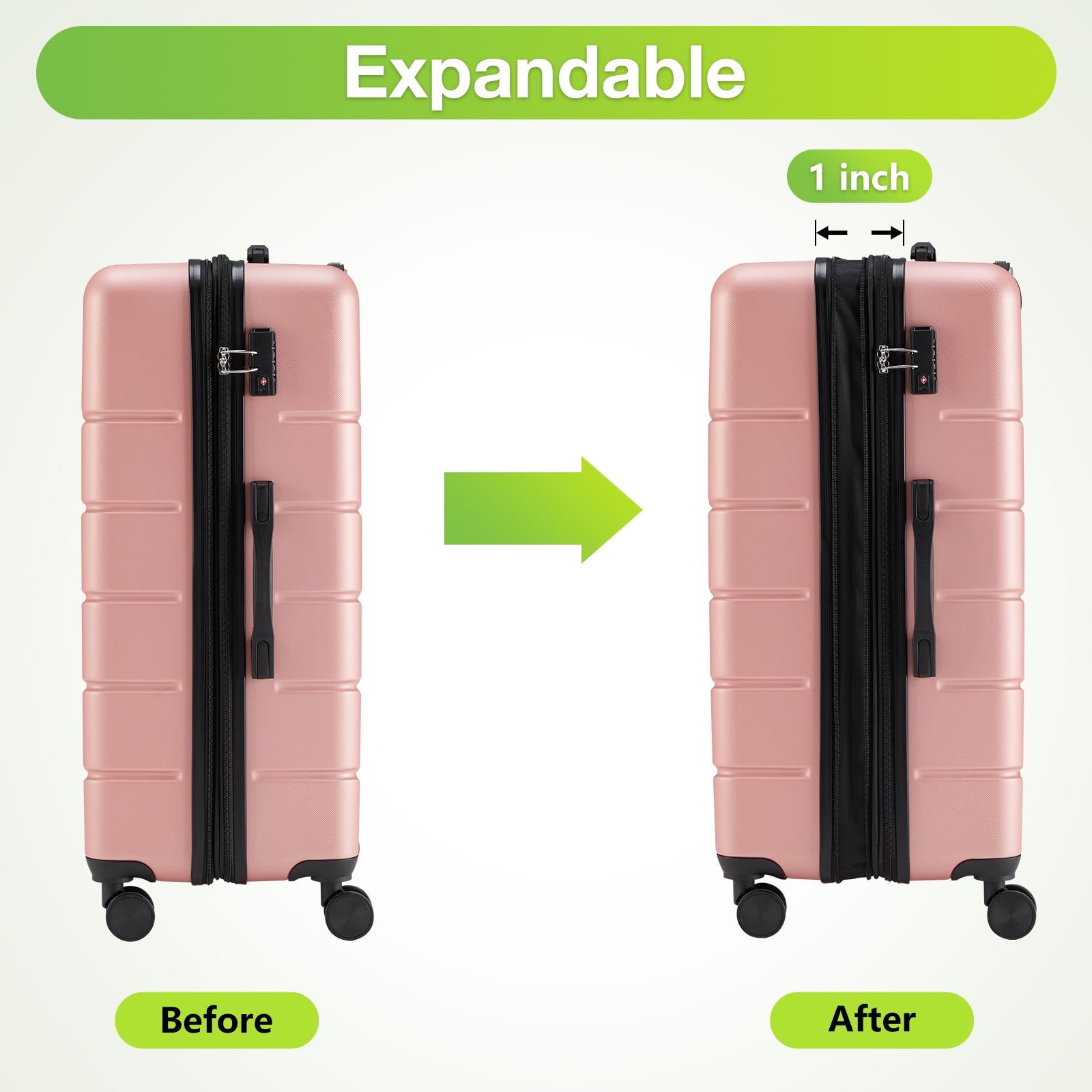 GIANNA 24 Inch Hardside Luggage, Expandable Rolling Luggage with TSA Lock and Spinner Wheels, Pink
