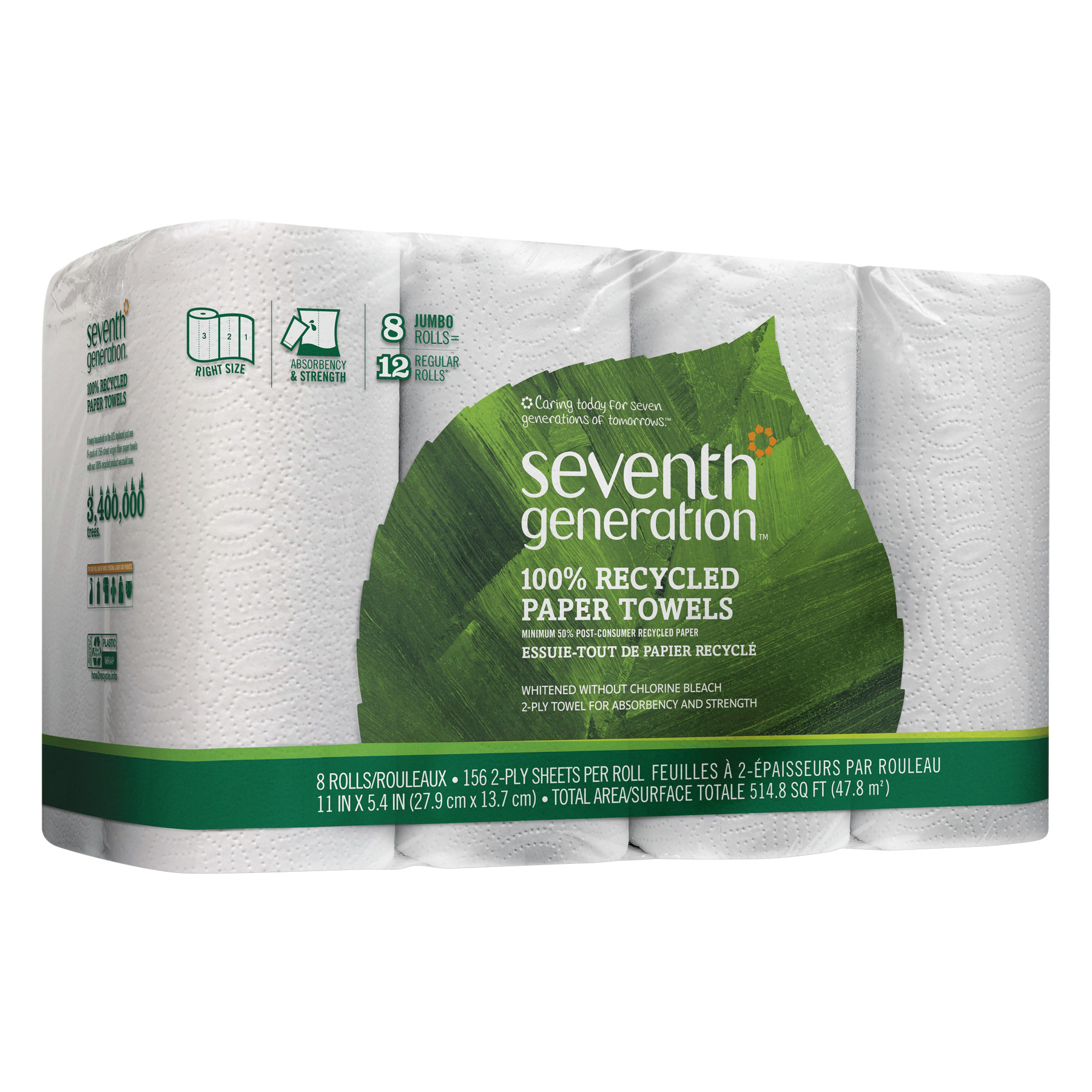 Seventh Generation 100% Recycled Paper Towel Rolls, 2-Ply, 11 x 5.4 Sheets, 156 Sheets/RL, 32RL/CT - image 2 of 2