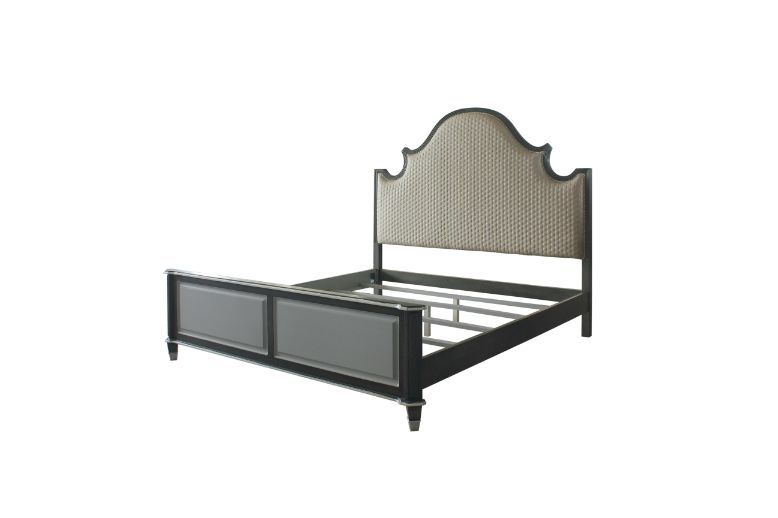 CLEARANCE! ACME House Beatrice Queen Bed, Two Tone Beige Fabric, Charcoal & Light Gray Finish 28810Q - image 1 of 9