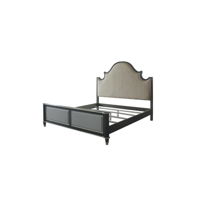 CLEARANCE! ACME House Beatrice Queen Bed, Two Tone Beige Fabric, Charcoal & Light Gray Finish 28810Q
