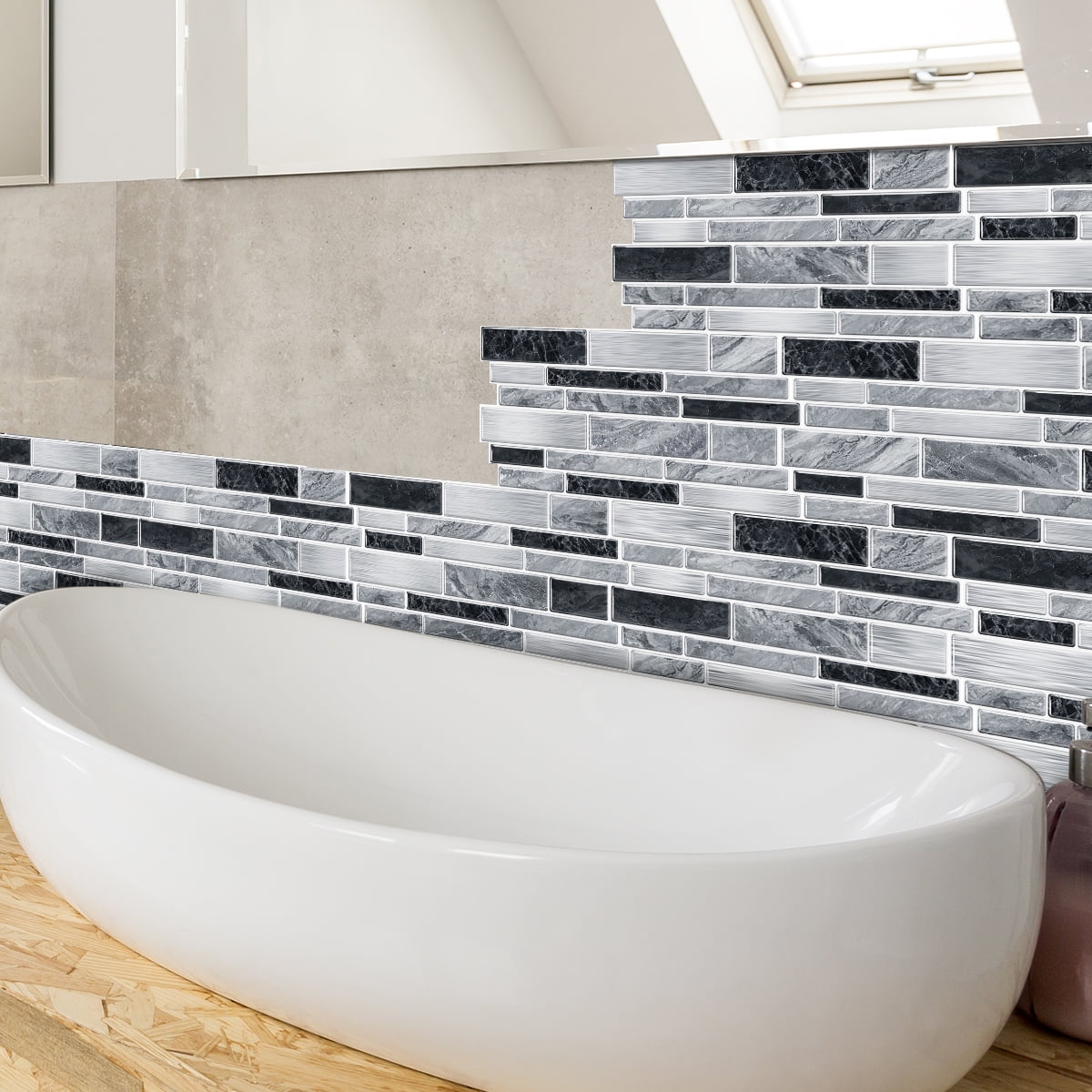 Peel and Stick Backsplash 3D Wall Tiles,Self-Adhesive,Oil Proof,Waterproof, Removable Wall Panels for Kitchen & Bathroom,Modern Design, Easy Install (9.68x4.72 inch,48 Pack)