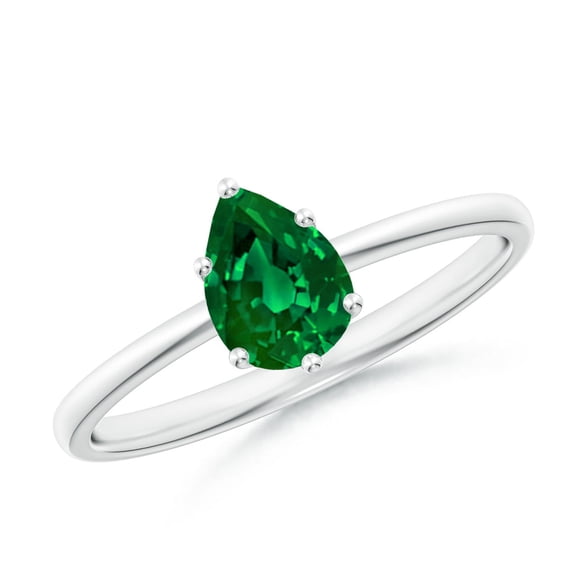ANGARA Lab Grown Pear-Shaped Emerald Solitaire Classic Engagement Ring for Women in 14K White Gold (Size-7x5mm) | May Birthstone, Anniversary, Jewelry Gift for Women | Lab-Grown Emerald Ring
