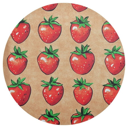 Brown Strawberry Print 15.4in Diameter PVC Plate Mat, Heat-Resistant and Cuttable, Kitchen Decor