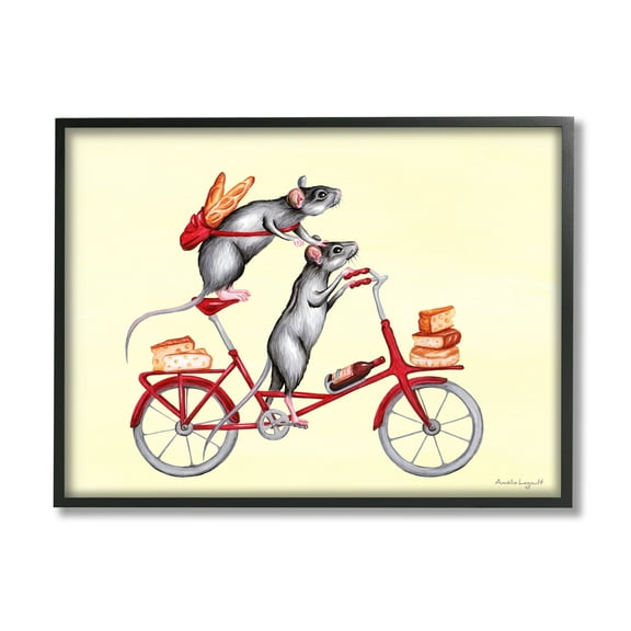 Stupell Industries Mice On Bicycle Carrying Picnic Lunch Bread Cheese Graphic Art Black Framed Art Print Wall Art, Design by Amelie Legault
