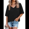 thumbnail image 3 of Camisetas de Verano con Cuello en V para Mujer, Blusas Casuales de Corta, Holgadas y Básicas. Negro XL, 3 of 9