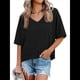 thumbnail image 3 of Camisetas de Verano con Cuello en V para Mujer, Blusas Casuales de Corta, Holgadas y Básicas. Negro M, 3 of 9