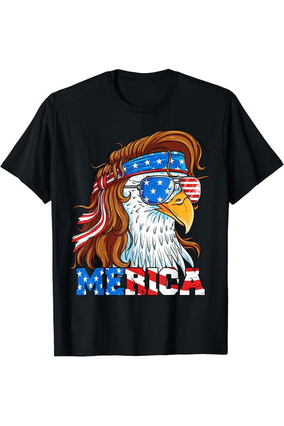 Merica Eagle Mullet 4th of July American Flag Usa Patriotic T-Shirt