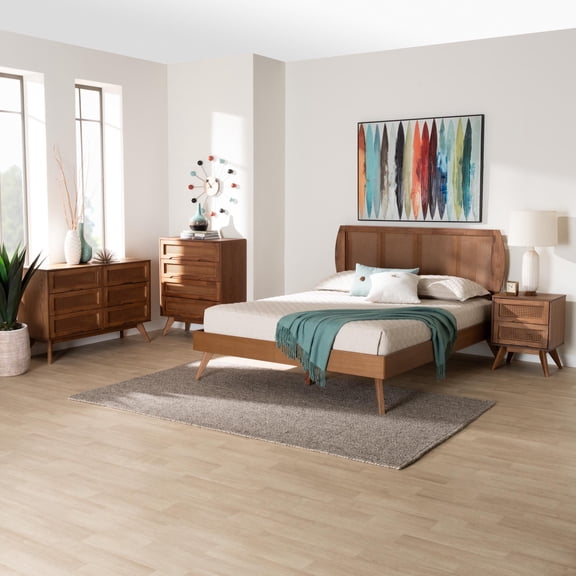 Baxton Studio Asami Mid-Century Bedroom Set, 4-Piece, Walnut Brown