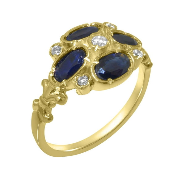 LBG British Made 10k Yellow Gold Natural Diamond & Sapphire Womens Statement Ring - 33 size options - Size 10