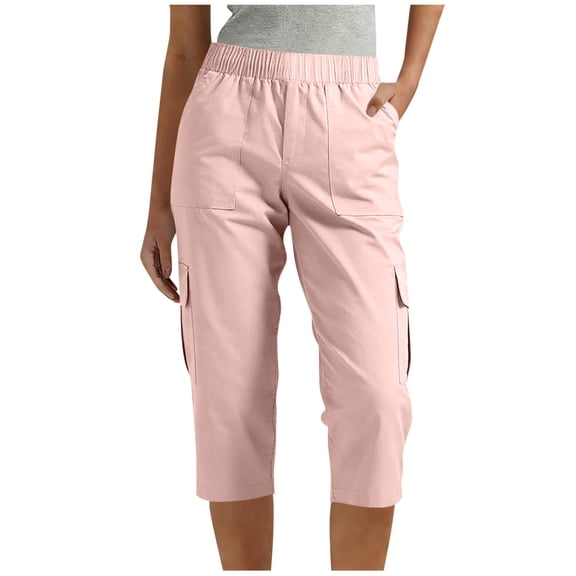 Enjoytime Cargo Pants Women Elastic Waist Casual Lightweight Capri Pants Spring Summer Travel Trousers with Pockets