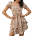 thumbnail image 2 of Pompotops Femmes Été Sexy Mode Casual une Ligne Cou Cravate Puff Manches Florale Robe d'Impression, 2 of 8
