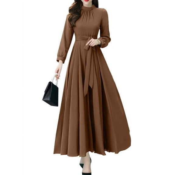 ZANZEA Womens Dresses O-Neck Evening Long Gowns Solid Color Dress