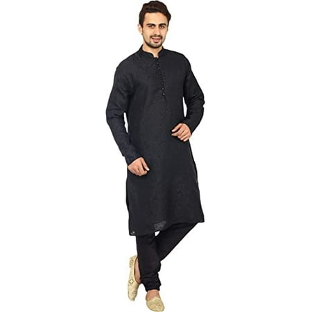 

Royal Kurta Men s Black Jacqaurd Silk Kurta Churidar Set