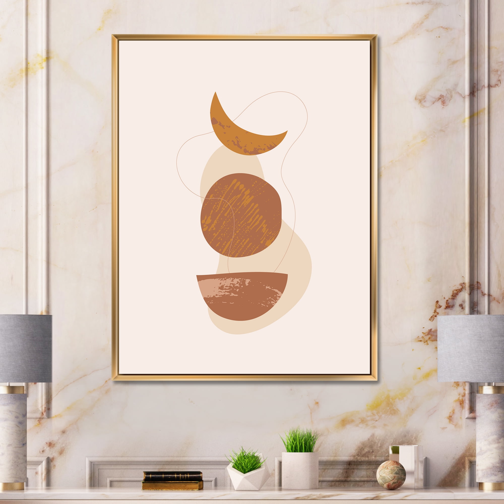 Designart 'Sun and Moon Shapes In Retro Terracotta Tones IV' Modern Framed Canvas Wall Art Print