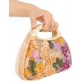 thumbnail image 5 of Women Straw Sequin Embroidered Flower Evening Handbag Clutch Purse Wooden Handle for Beach Holiday Party, 5 of 7