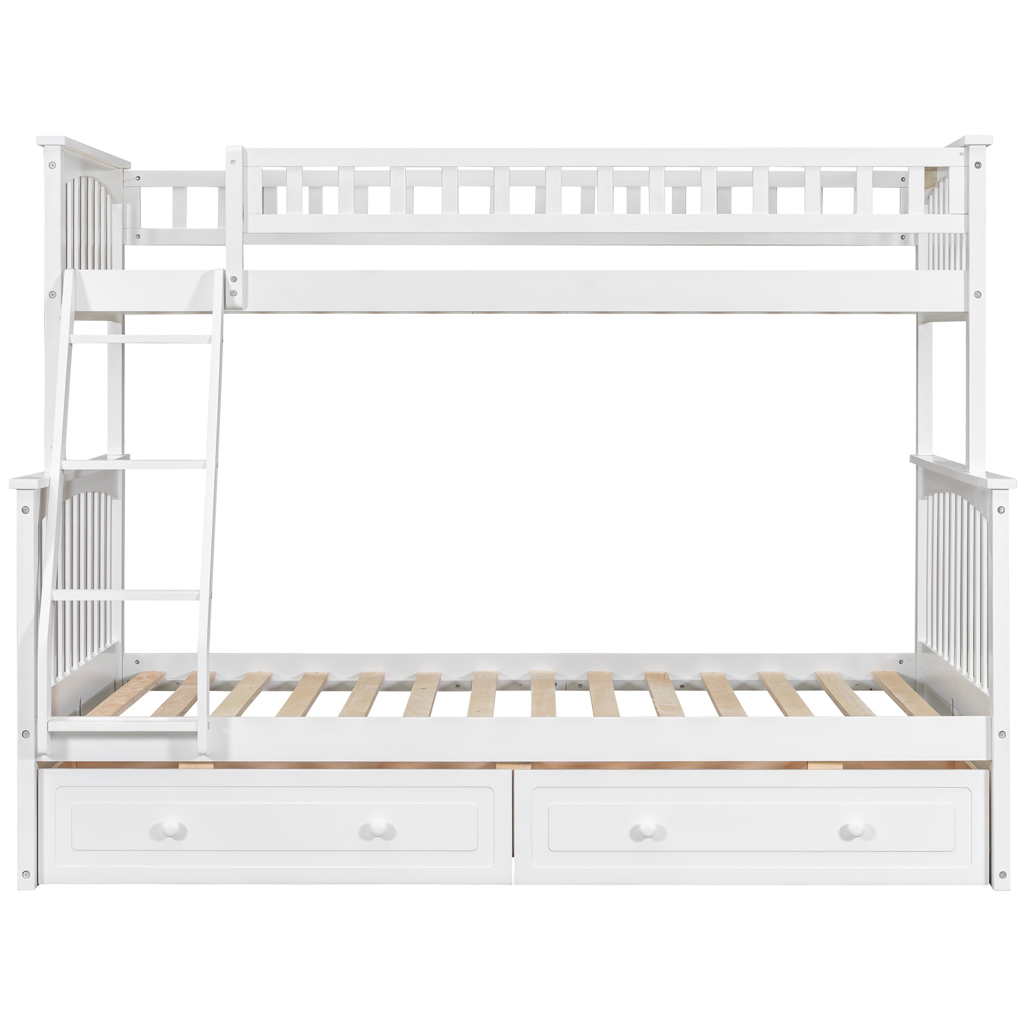 Euroco Wood Twin over Full Bunk Bed with Drawers, Convertible Two Beds in One, White