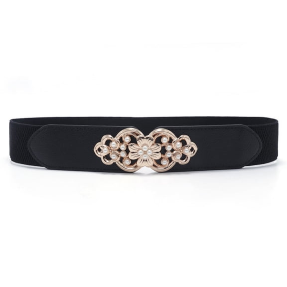 Womens Vintage Wide Elastic Stretch Waist Belt For Dresses Black