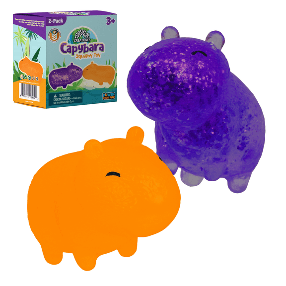 Power Your Fun Capybara Squishy Stress Relief Fidget STEM Toys for Adults & Kids 2-Pk (Purple, Orange)