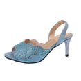 thumbnail image 2 of Samdudou Summer Shoes for Women Open Toe Stiletto Heel Slingback Pumps Scalloped Edge Front Band Sparkly Rhinestone Embellishments Elastic Back Strap Dressy Evening Prom Wedding Footwear, 2 of 9