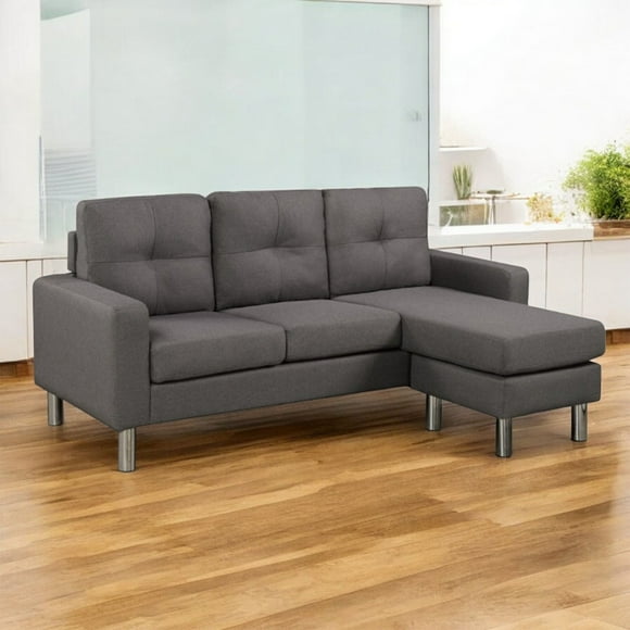 Cosmic Homes Canapé Sectionnel Gris, Méridienne Réversible, Pattes Finition Chrome