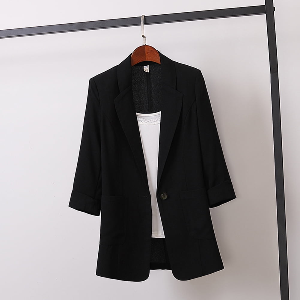 Puloru Female Suit Jacket, Solid Color Tailored Collar Long Sleeve Coat