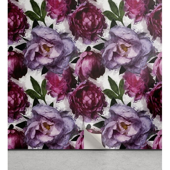 Ambesonne Flowers Peel & Stick Wallpaper for Home, Watercolor Spring Peony, 13"x100", Lilac Pink and Raspberry