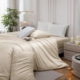 thumbnail image 4 of MooMee Duvet Cover Set Queen 600-TC 100% Extra Long-Staple Cotton Sateen Silky Smooth Luxury (Beige), 4 of 8
