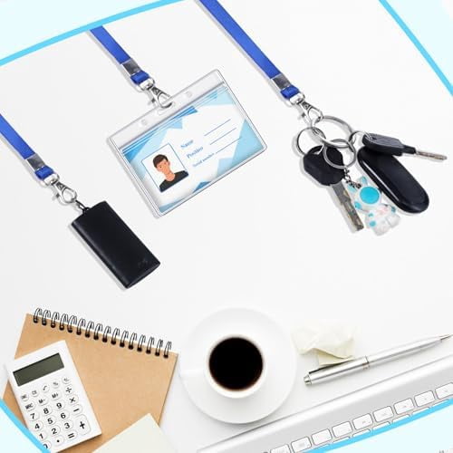 100 Pack Name Tag Lanyards with Id Holder, Clear Plastic Horizontal Name Tags Holders and Black Badge Lanyards with ID Holder for School Office Team Workers Volunteers (Multicolor)