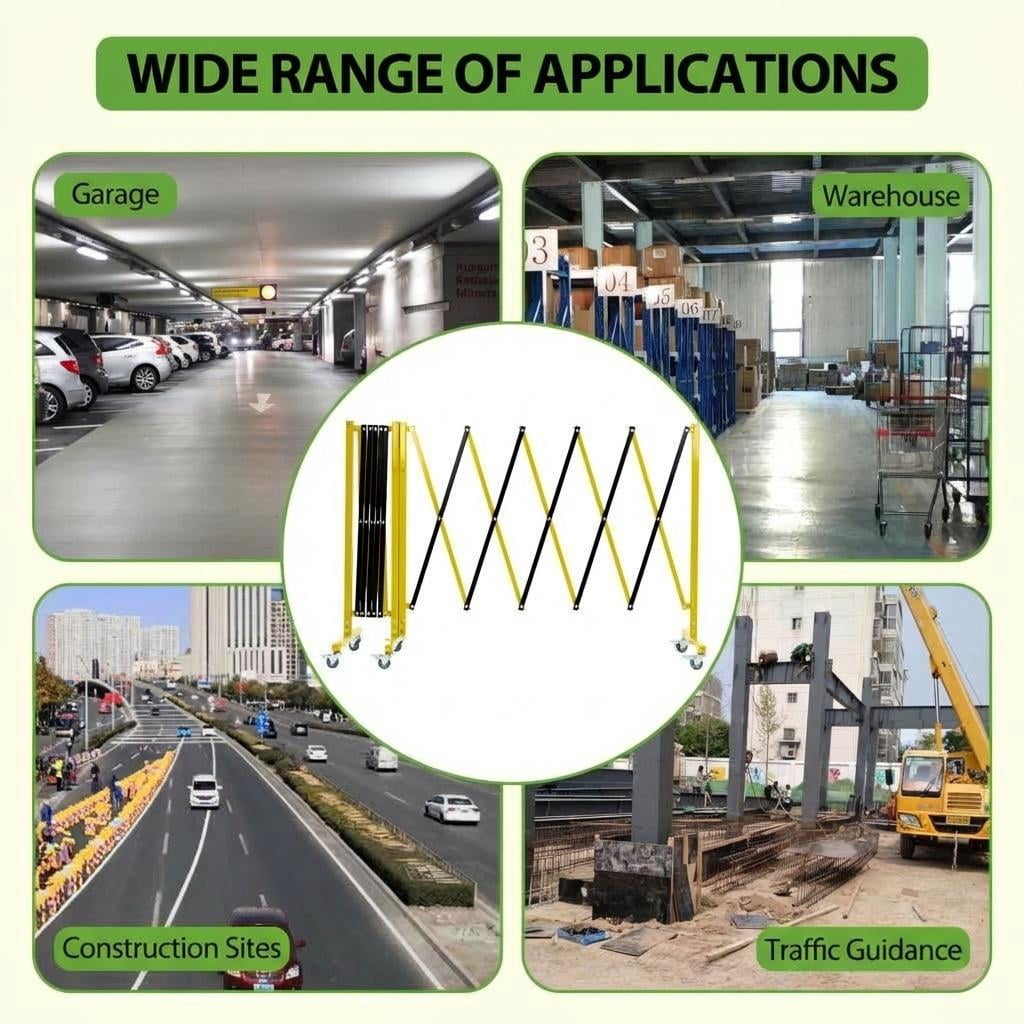 Expandable Metal Safety Barricade Gate – 20 FT, Portable Retractable with Wheels, Yellow & Black for Construction, Parking, Crowd Control