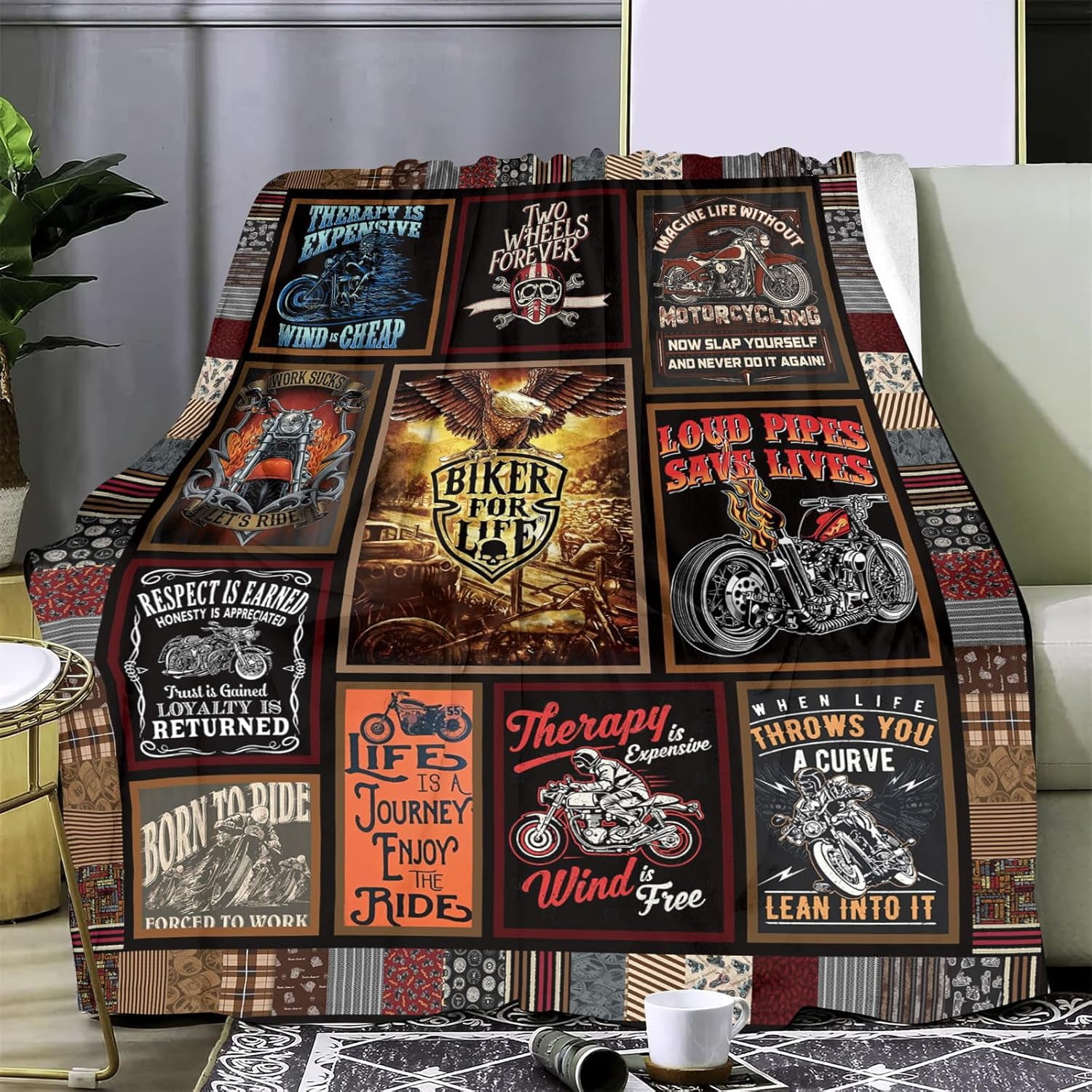 Motorcycle Blankets Super Soft Flannel Fleece Throw Blankets for Bed Sofa and Couch Cool Motorcycle Gifts for Men and Women Fluffy Warm Riding Blankets