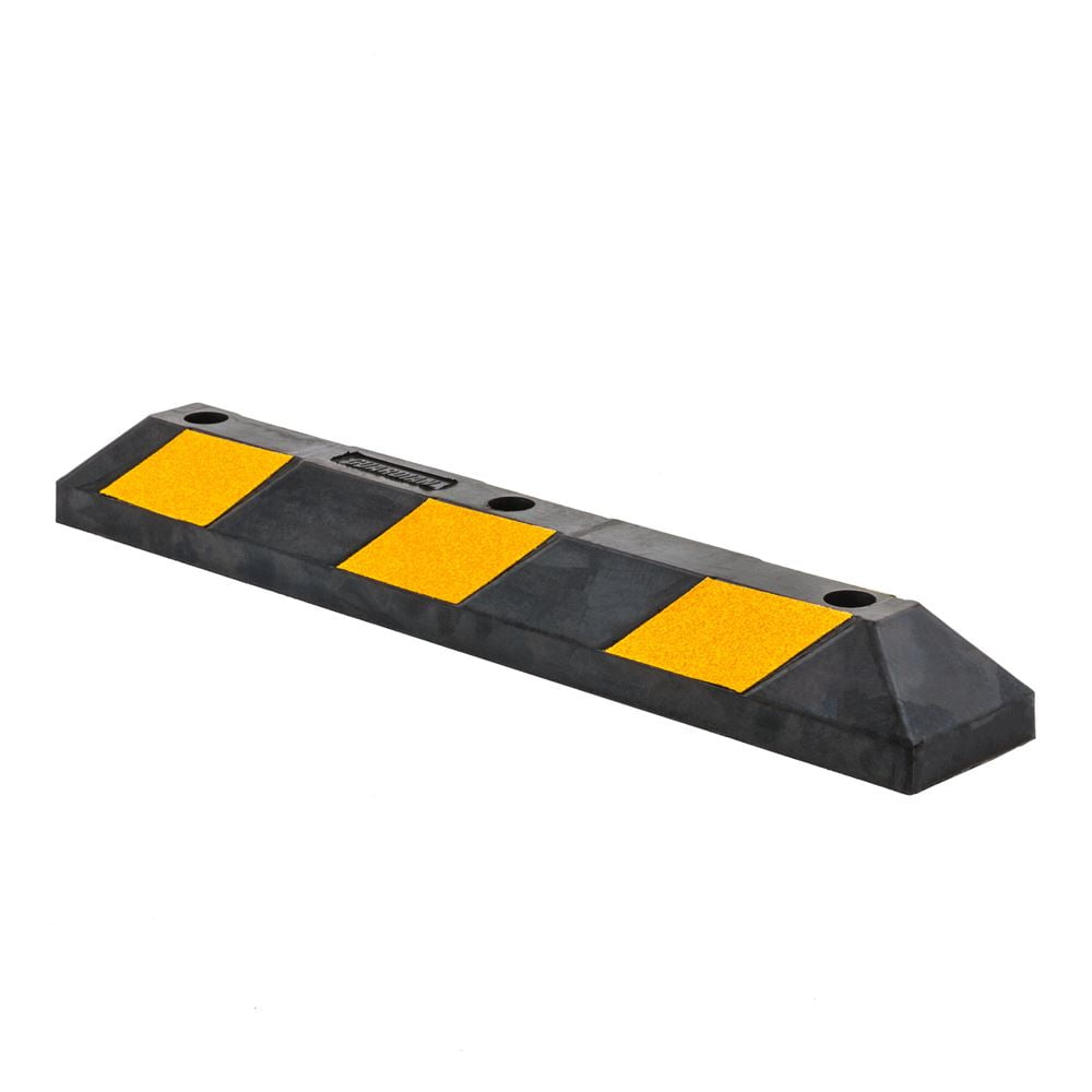 ScinoTec 72 Rubber Parking Block Target with 8 High Reflective Yellow Safety Stripes and 8 Bolts Wheel Stop Stoppers for Car Truck RV and Trailer Stop Aid 2 Pack 72 Long, 2 Pack Parking Curb 