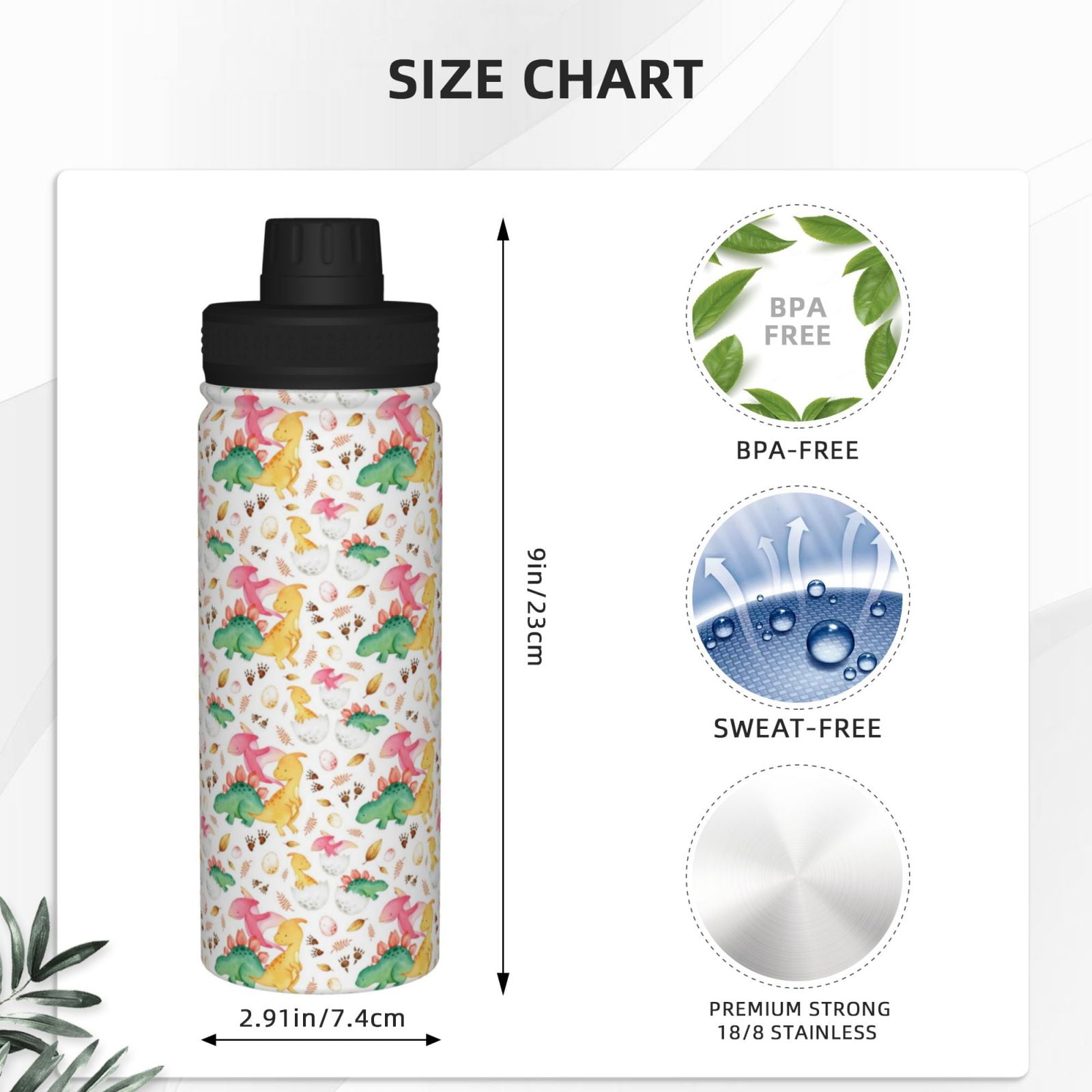 Vsdgher Cute Baby Dinosaurs 18oz Sports Insulated Kettle, Stainless Steel Insulated Cup for Women Men for Fitness, Gym & Outdoor