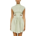 thumbnail image 3 of Caoirhny Women Summer Casual Dress Stand Collar Solid Color Cutout Pleated Party Dress Beach Streetwear, 3 of 8