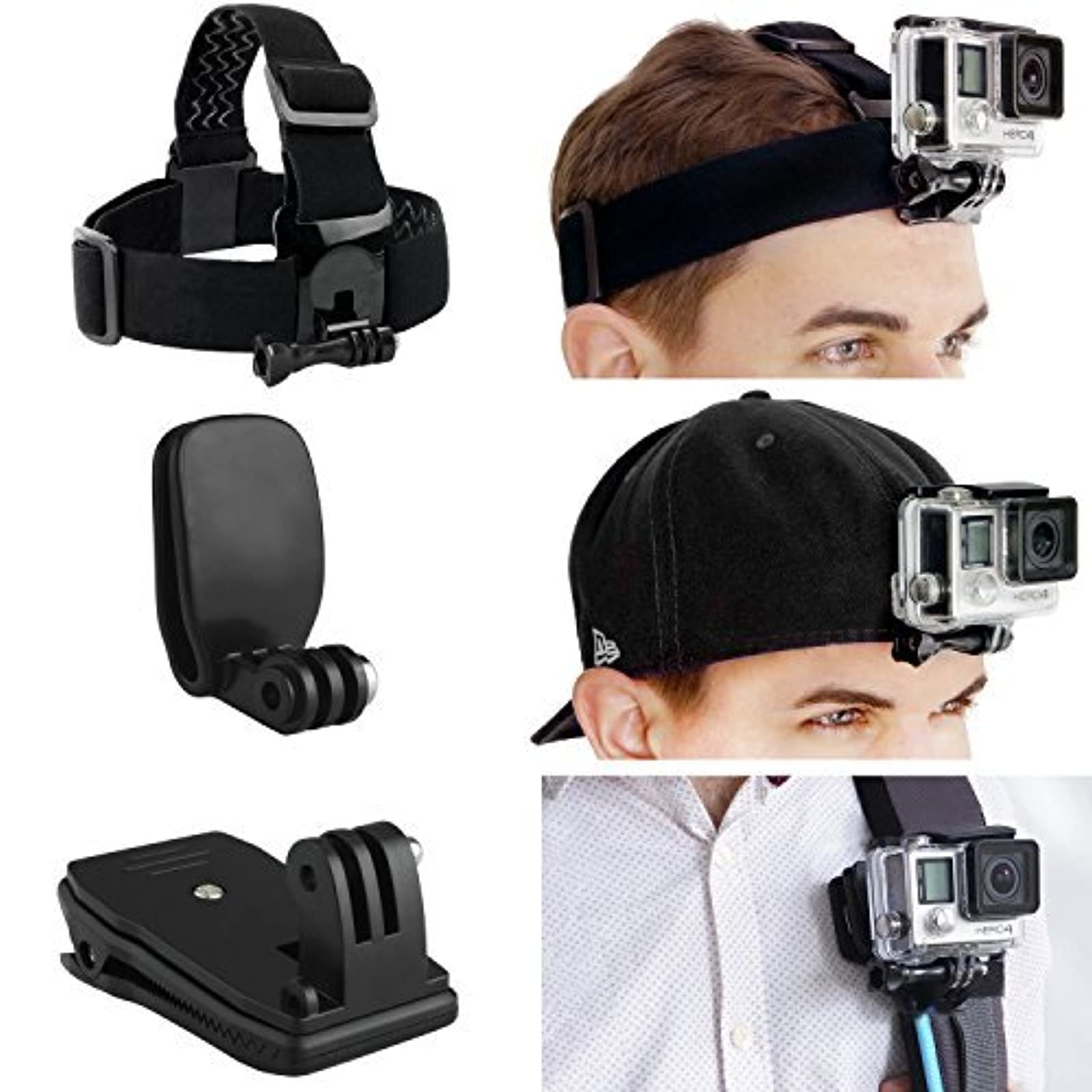 Camkix Head Backpack Mount Bundle Compatible With Gopro Hero 8 7 6 5 Black Session Hero 4 Black Silver Hero Lcd 3 3 Dji Osmo Action Head Strap Hat Quick Clip Backpack Clip