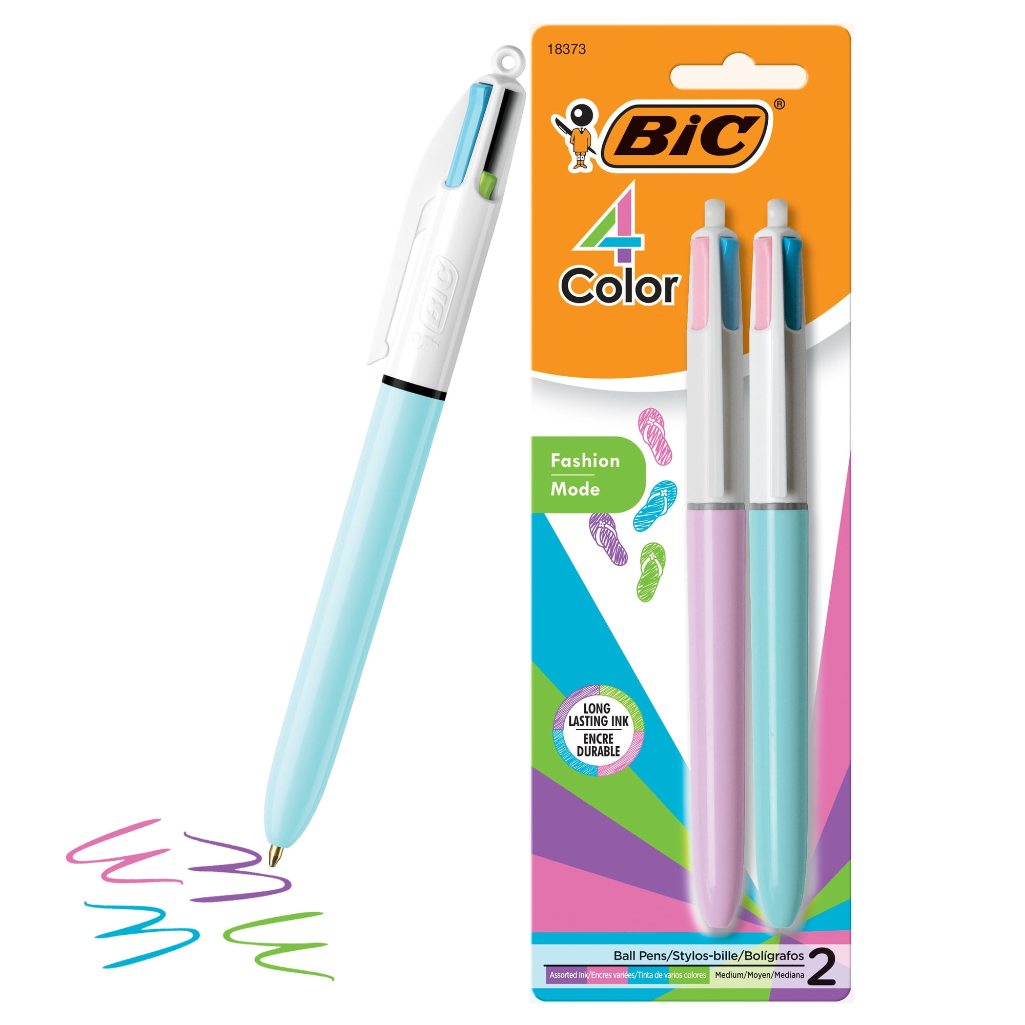 BIC 4-Color Fashion Ballpoint Pens, Medium Point (1.0mm), 2-Count Pack