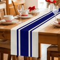 thumbnail image 5 of Navy Blue Stripes Table Runner 70 Inches, Geometric Vintage Country Simple Bed Runner Dresser Scarves Tabletop for Indoor Outdoor Parties/Ceremony/Banquet, 13" x 70", 5 of 9