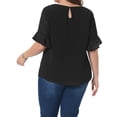 thumbnail image 4 of Agnes Orinda Women's Plus Size Top Swiss Dots Blouse Round Neck Ruffle Sleeve Casual Tee Shirt 3X Black, 4 of 8